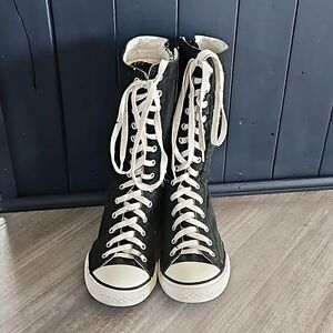 size 6: black knee high converse